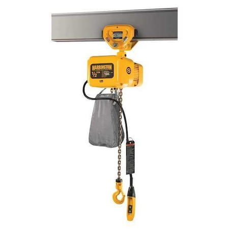 Electric Chain Hoist, 1, 000 lb, 15 ft, Push Trolley, 208-230/460V AC, Yellow MPN:NERP005S-15