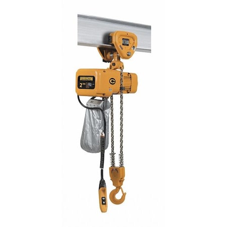 Electric Chain Hoist, 4, 000 lb, 10 ft, Push Trolley, 208-230/460V AC, Yellow MPN:NERP020C-10