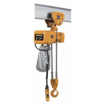 Electric Chain Hoist, 6, 000 lb, 15 ft, Push Trolley, 208-230/460V AC, Yellow MPN:NERP030C-15