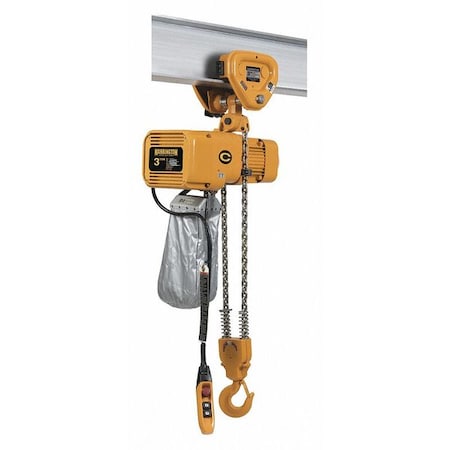 Electric Chain Hoist, 6, 000 lb, 15 ft, Push Trolley, 460V AC, Yellow MPN:NERP030CD-15 / 460v