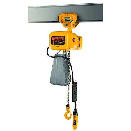 Electric Chain Hoist, 20, 000 lb, 15 ft, Push Trolley, 208-230/460V AC, Yellow MPN:NERP100S-15