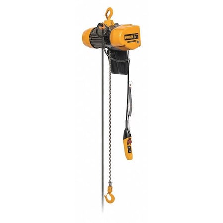 Electric Chain Hoist, 2, 000 lb, 20 ft, Hook Mounted - No Trolley, 115V AC, Yellow MPN:SEQ010SD-20