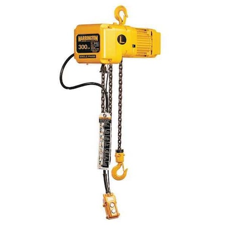 Electric Chain Hoist, 300 lb, 15 ft, Hook Mounted - No Trolley, 115V AC, Yellow MPN:SNER000300S-15/115v