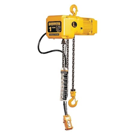 Electric Chain Hoist, 2, 000 lb, 10 ft, Hook Mounted - No Trolley, 115/230V AC, Yellow MPN:SNER010S-10