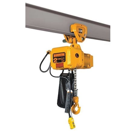 Electric Chain Hoist, 2, 000 lb, 10 ft, Push Trolley, 115/230V AC, Yellow MPN:SNERP010L-10