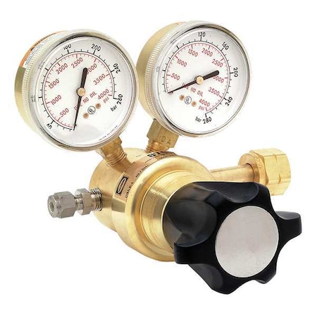 High Pressure Gas Regulator, Argon, Helium, Nitrogen, Single Stage, 0.965