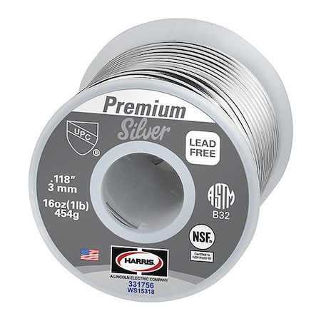 Plumbing Solder, Dia 0.118 In, 1lb MPN:331756