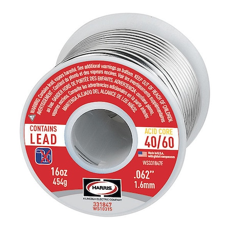 Leaded Solder, Dia 0.062 In, 1lb MPN:331847