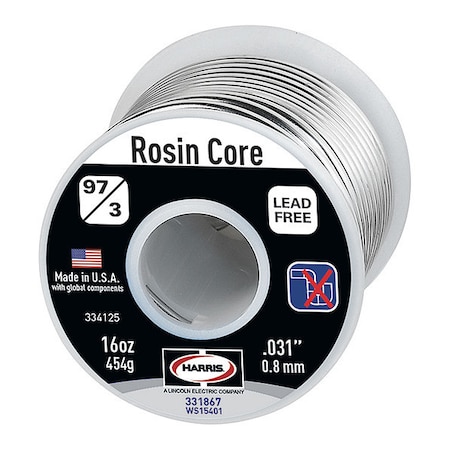 Rosin Core Solder, Dia 0.031 In, 1lb MPN:331867