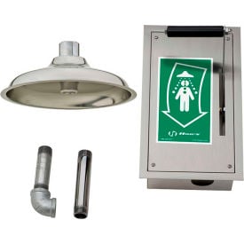 Haws® 8164 Ceiling-Mounted Drench Shower Pull-Down Lever Mounted In Recessed SS Cabinet 8164