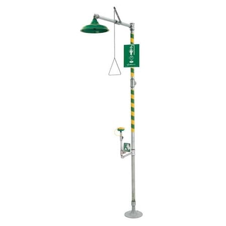 Shower with Eyewash, Floor Mount, Galvanized Steel Pipe, 94 5/8 in H, No Bowl Bowl, Gray MPN:8317