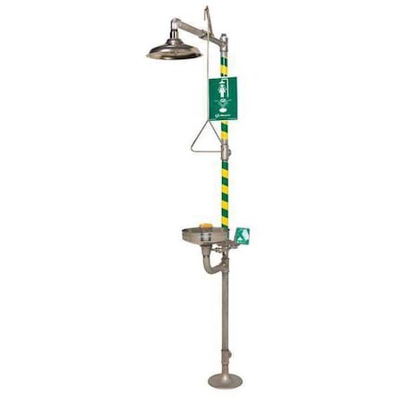 Shower with Eyewash, Floor Mount, Stainless Steel Pipe, 95 1/4 in H, Stainless Steel Bowl MPN:8330