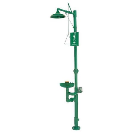Shower with Eyewash, Floor Mount, Plastic Pipe, 95 1/2 in H, Plastic Bowl, Green MPN:8336