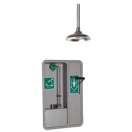 Shower with Eyewash, Ceiling (Shower), Wall (Eyewash) Mount, Stainless Steel Pipe, 32 in H, Silver MPN:8355WCC