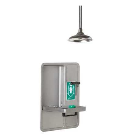 Shower with Eyewash, Ceiling (Shower), Wall (Eyewash) Mount, Stainless Steel Pipe, 32 in H, Silver MPN:8356WCC