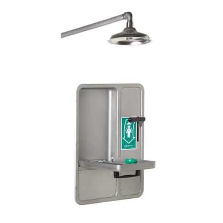 Shower with Eyewash, Wall Mount, Stainless Steel Pipe, 32 in H, Stainless Steel Bowl, Gray MPN:8356WCW