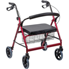 DMI® Extra-Wide Heavy Duty Steel Bariatric Rollator Walker Burgundy 501-1032-0700