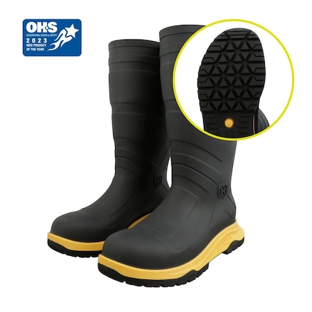 Men's Leader ENS Rubber Boot, Steel Toe, 15 in Height, Black/Yellow, 15 MPN:50179-15