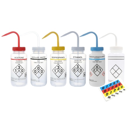 Wash Bottle, Safety Labeled, Assorted, PK6 MPN:120257