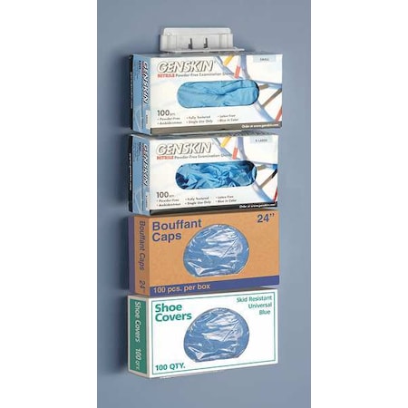 Holder, PETG/Polycarbonate, Holds Glove Boxes/Face Masks/Shoe Covers, White MPN:120107