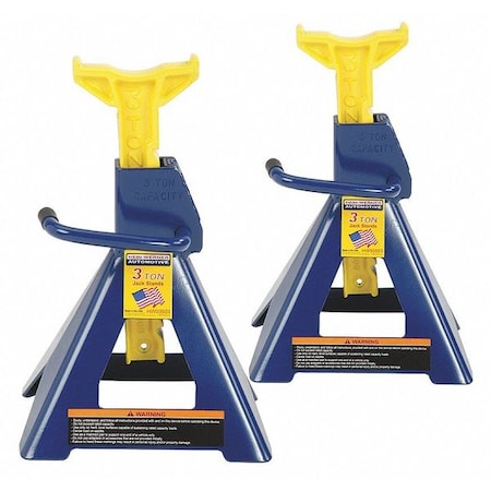Vehicle Stand, Ratchet Handle, 3 ton Load Capacity, 19 in Max Extended Height, Square, 1 PR MPN:HW93503