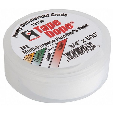 Pipe Thread Sealant Tape, 3/4in W, 500in L MPN:15136