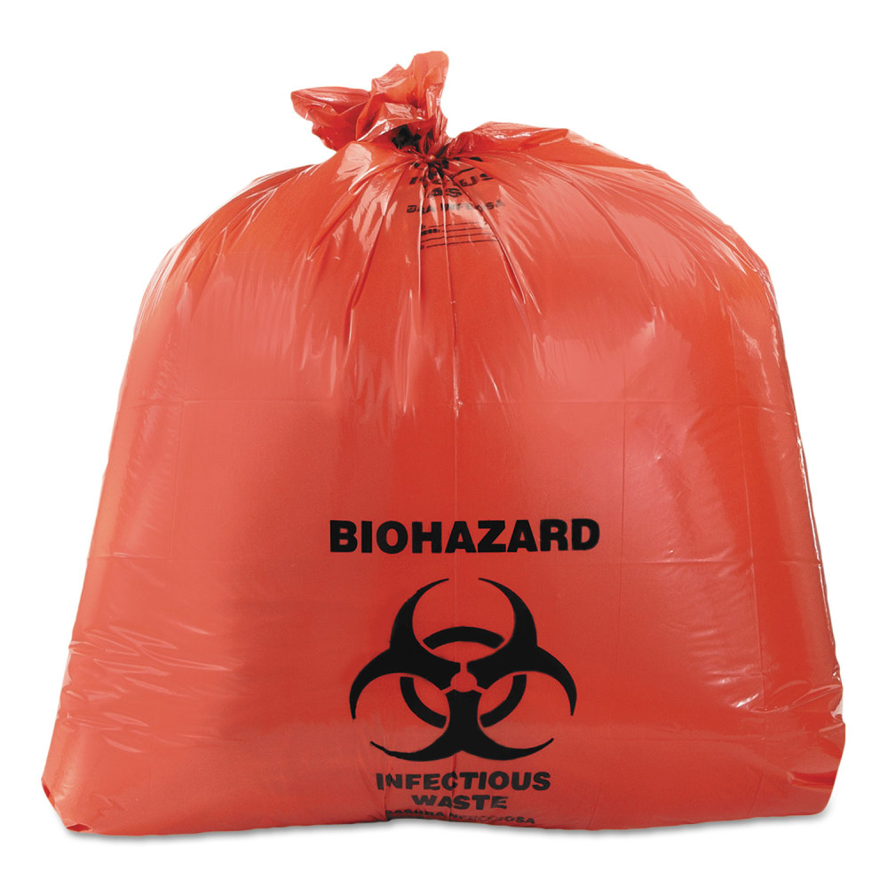 Heritage Healthcare Biohazard Printed Can Liners, Biohazard Infectious Waste, 45 gal, 3 mil, 40in x 46in, Red, Flat Pack, 75/Carton MPN:A8046ZR