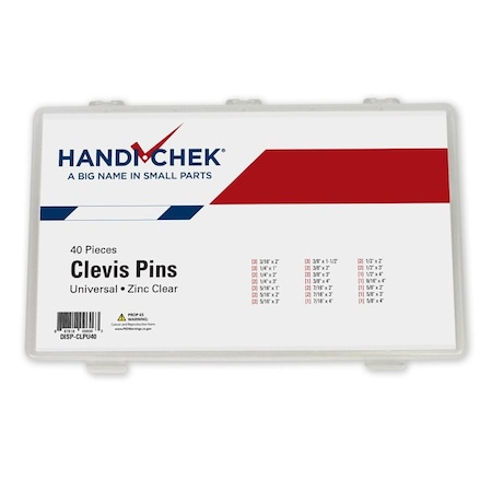 Clevis Pin Assortment, Carbon Steel, Zinc Plated, 40 Pcs MPN:DISP-CLPU40