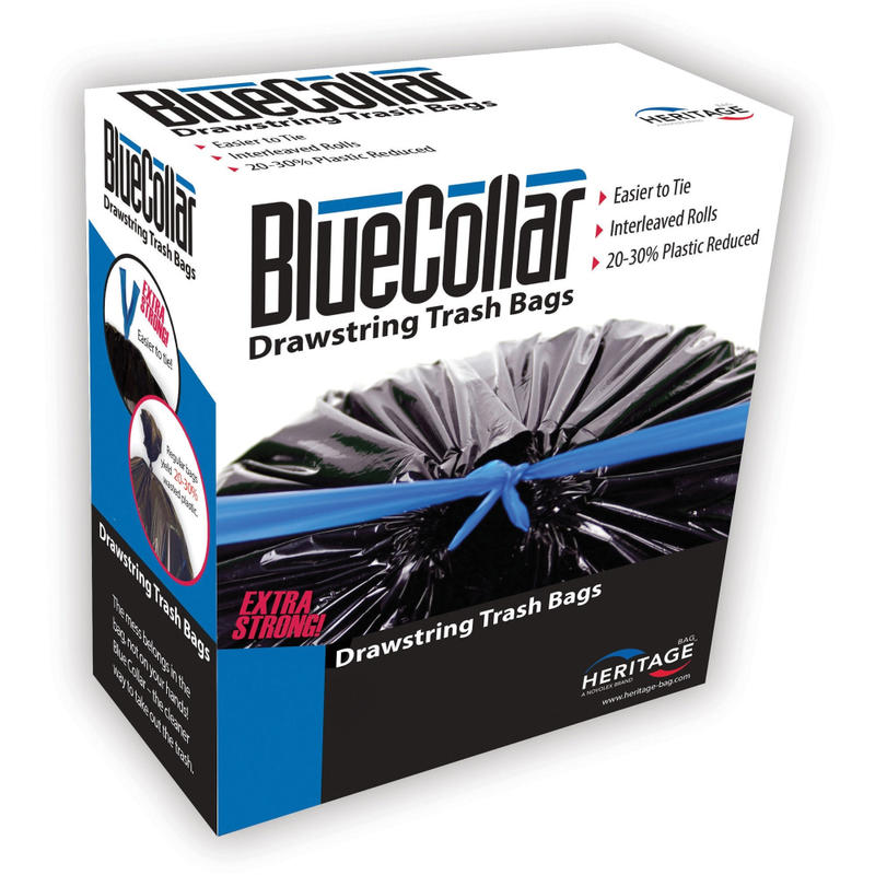 Heritage Drawstring Can Liners, 30 Gallon, 1 Mil, Black, Box Of 40 MPN:N6034YKRC1