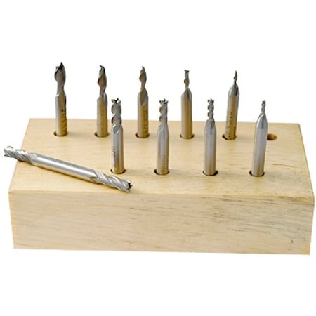 10 Piece 2 & 4 Flute Mini High Speed Steel Double End Mill Set MPN:8000-0025
