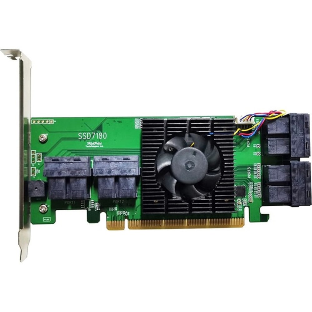 HighPoint SSD7180 NVMe Controller - PCI Express 3.0 x16 - Plug-in Card - RAID Supported - 0, 1, 10 RAID Level - 4 x SFF-8643 - 8 Total SAS Port(s) - 8 SAS Port(s) Internal - PC, Linux, Mac - 2 GB MPN:SSD7180