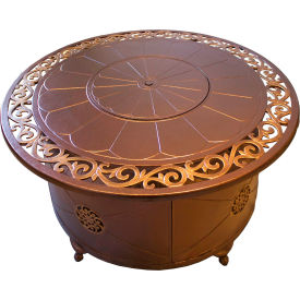 Hiland Round Outdoor Aluminum Propane Fire Pit with Scroll Design Bronze F-1201-FPT