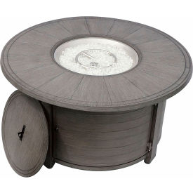Hiland Round Cast Aluminum Fire Pit Brushed Wood Finish Gray FS-2017-FPT