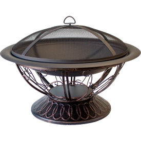 Hiland Wood Burning Fire Pit with Scroll Design Black FT-022