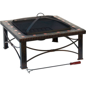 Hiland Square Slate Tile Wood Burning Fire Pit Black FTB-51161B