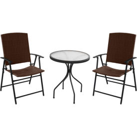 Hiland 3 Piece Patio Set 24''L x 27''H Table & 2 Chairs Dark Brown Wicker AW-085