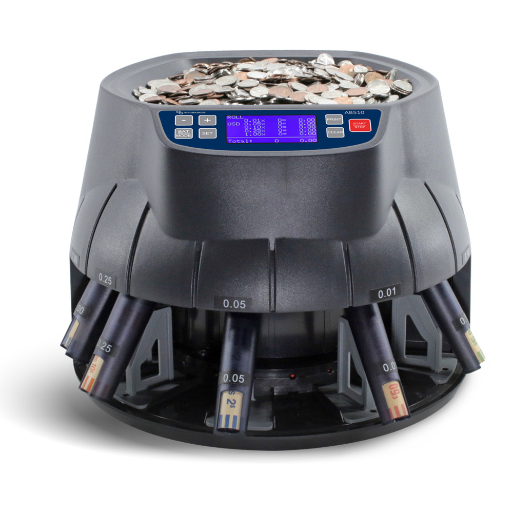 AccuBanker AB510 Sort & Wrap Coin Counter, 11-1/8inH x 14-3/16inW x 13-7/16inD, Blue MPN:AB510