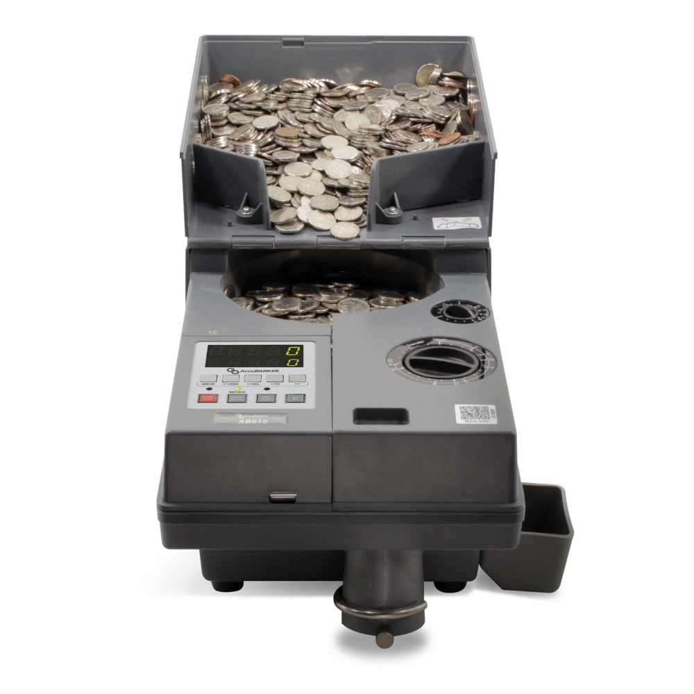 AccuBanker AB610 Medium Duty Coin Counter, 11inH x 8-3/4inW x 20-1/5inD, Gray MPN:AB610
