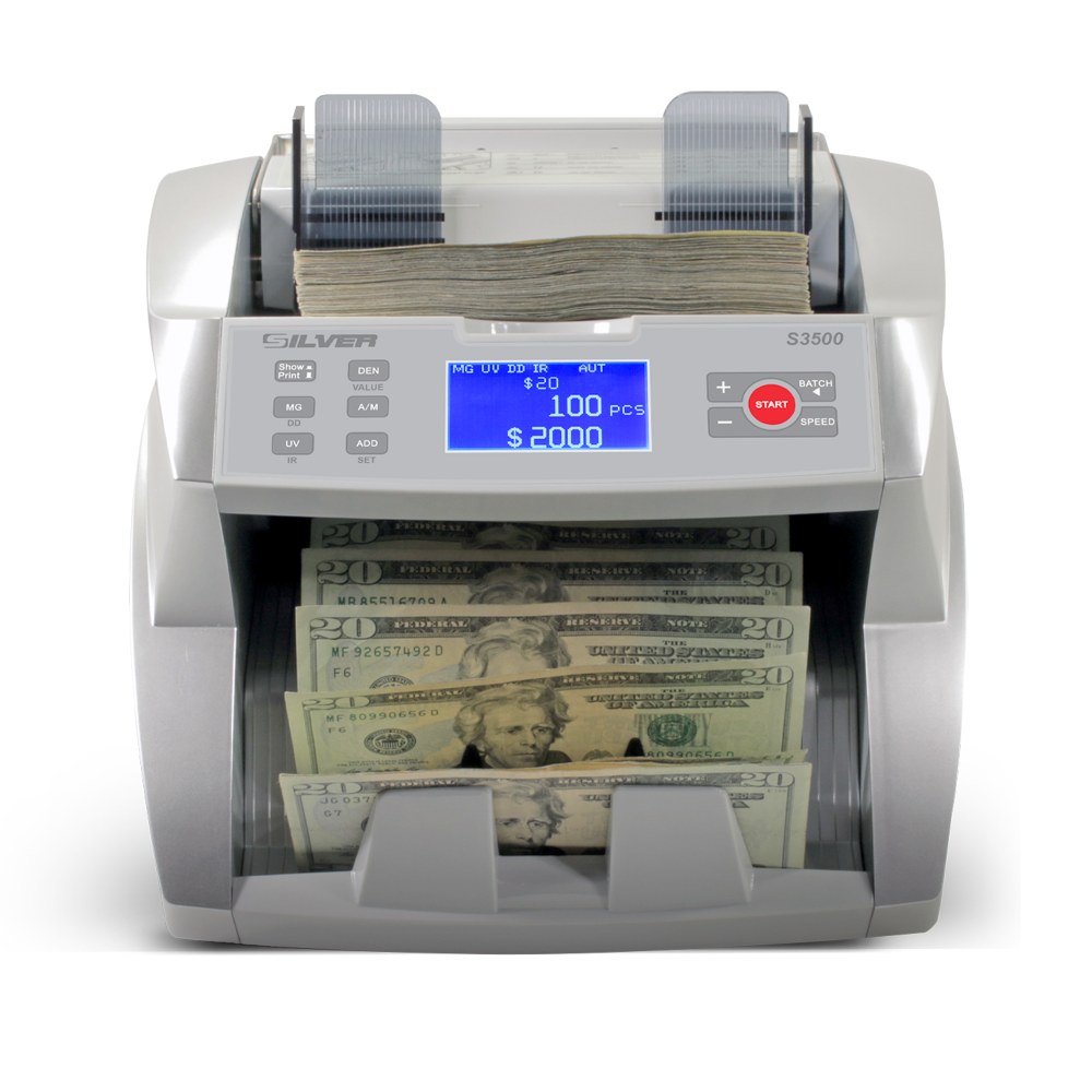 AccuBANKER S3500 Bill Counter, 9-5/8inH x 9-3/4inW x 10-15/16inD, Silver MPN:S3500