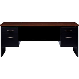 Hirsh Industries® Modular Steel Credenza - Double Pedestal - 72 x 24 - Black/Walnut 20549