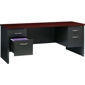 Hirsh Industries® Modular Steel Credenza - Double Pedestal - 72 x 24 - Charcoal/Mahogany 20550