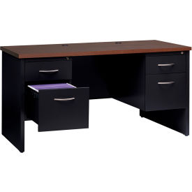 Hirsh Industries® Modular Steel Credenza - Double Pedestal - 60 x 24 - Black/Walnut 20551