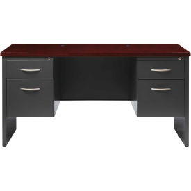 Hirsh Industries® Modular Steel Credenza - Double Pedestal - 60 x 24 - Charcoal/Mahogany 20552******