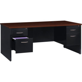 Hirsh Industries® Modular Steel Desk - Double Pedestal - 72 x 36 - Black/Walnut 20531