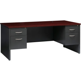 Hirsh Industries® Modular Steel Desk - Double Pedestal - 72 x 36 - Charcoal/Mahogany 20532