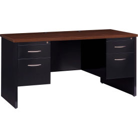 Hirsh Industries® Modular Steel Desk - Double Pedestal - 60 x 30 - Black/Walnut 20533******