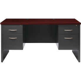 Hirsh Industries® Modular Steel Desk - Double Pedestal - 60 x 30 - Charcoal/Mahogany 20534