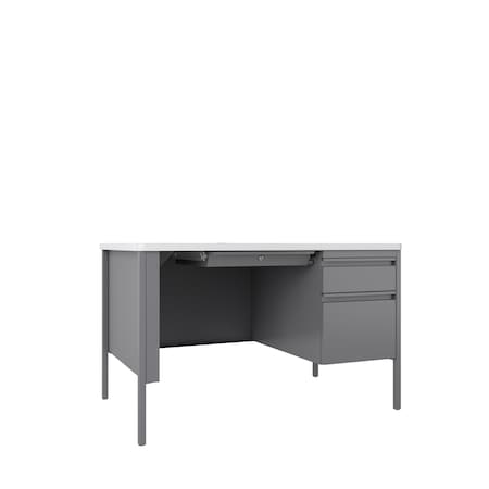Pedestal Desk Commercial Desks, 30 in D X 29.5 in H, 48 in W X Steel, Platinum / White MPN:22653