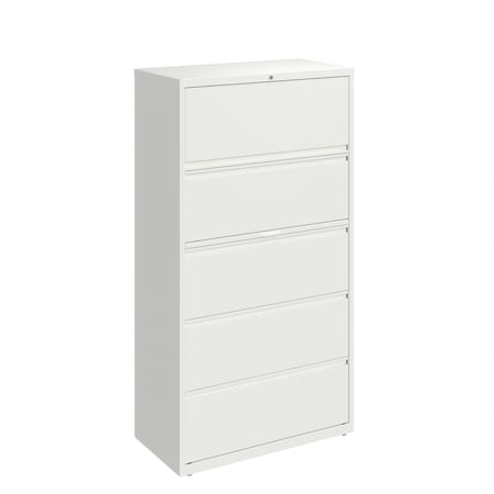 36 in W 5 Drawer Lateral File Cabinet, White, A4/Legal/Letter MPN:23703