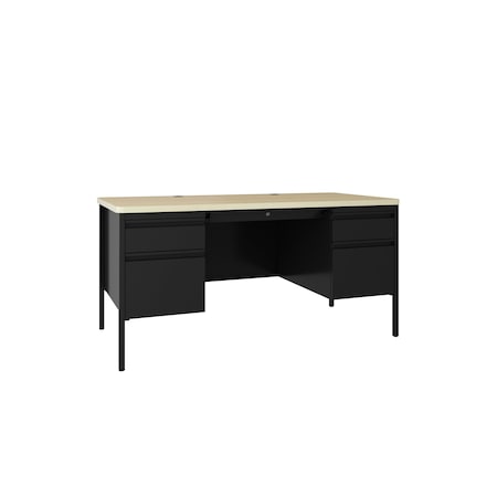 Double Pedestal File Desk W/ Round Corner T-Mold Top, 30 in D X 29.5 in H, 60 in W X Black / Maple MPN:25054
